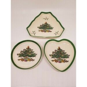 Spode Christmas Tree Dishes Matching Set of 3! Different Shapes Nice See!